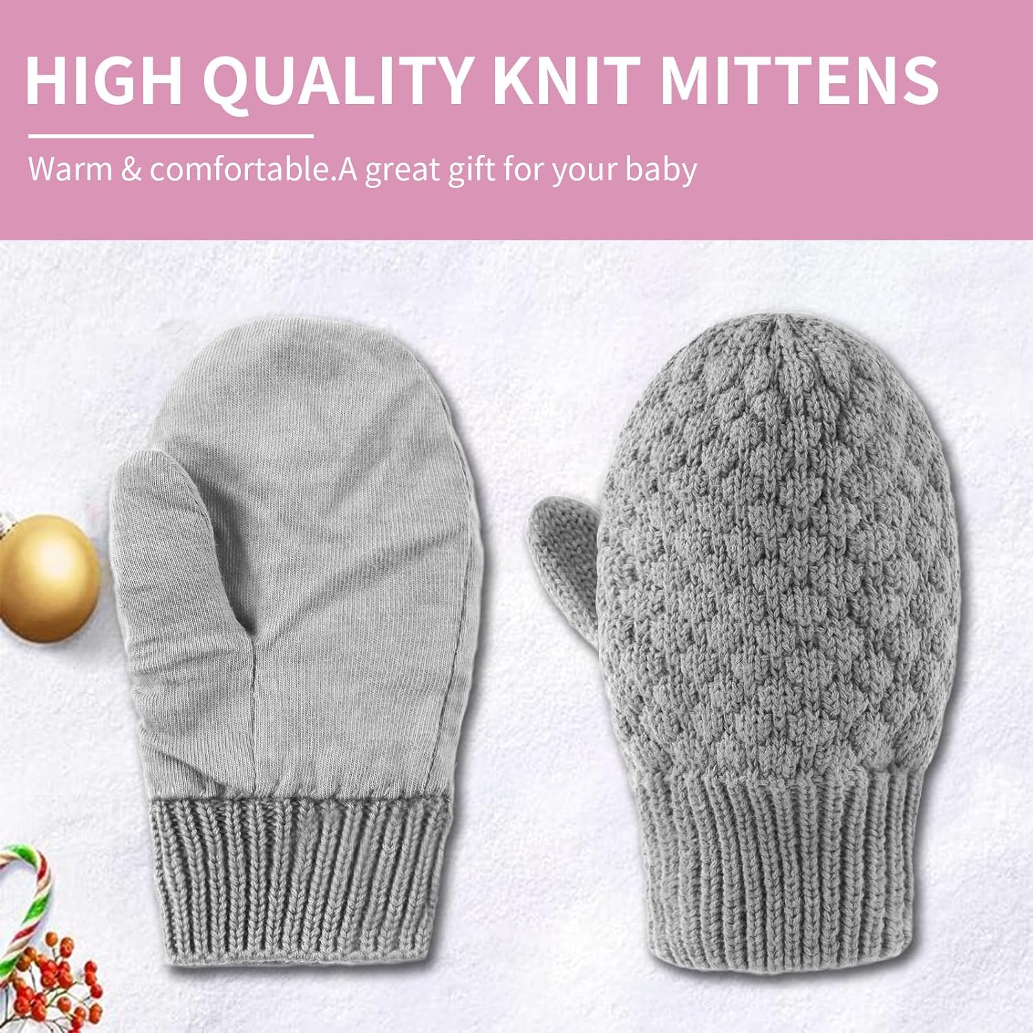 Baby Knit Mittens Toddler Boys Girls Gloves Winter Infant Newborn No Scratch Mitten 0-3 Years - Image 4
